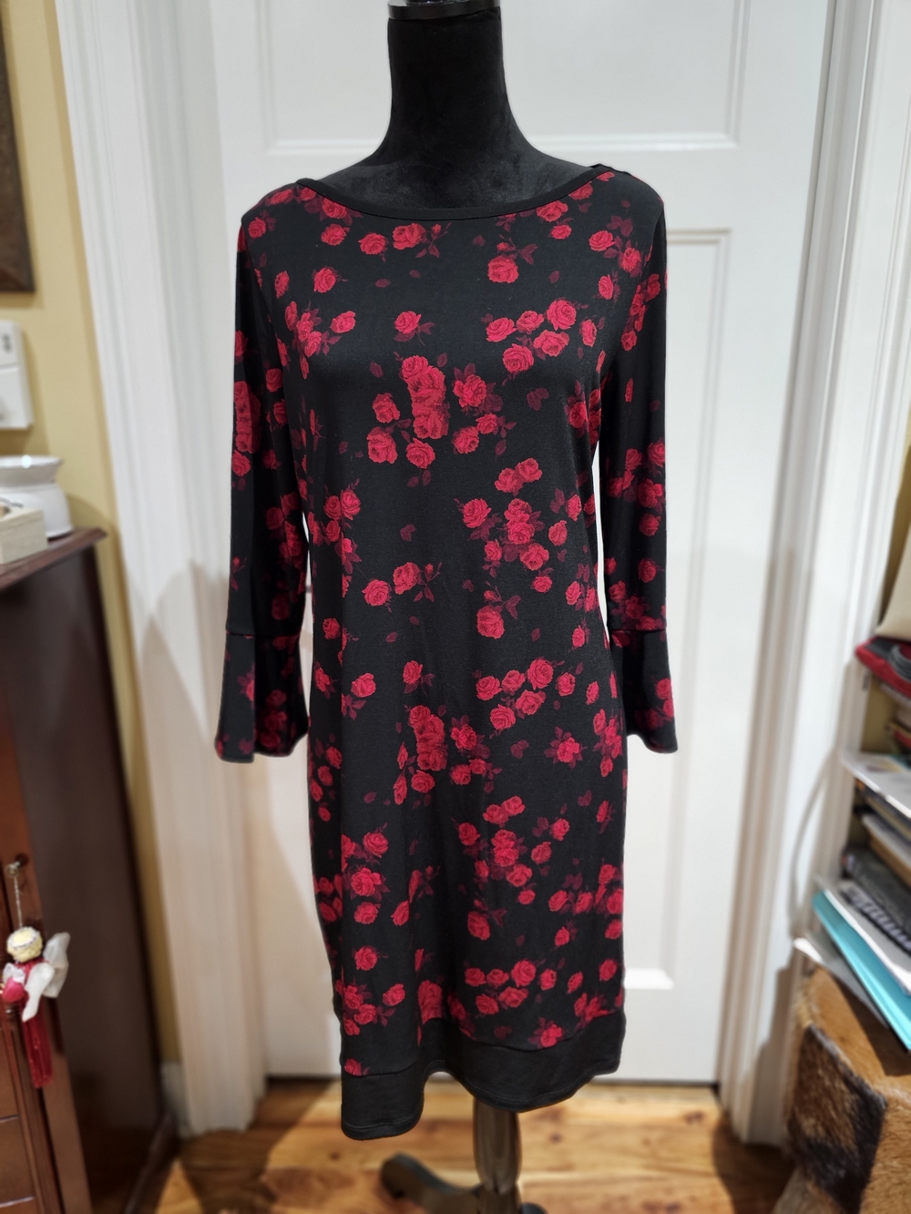 Michael Kors Black Dress with Red Rose Print